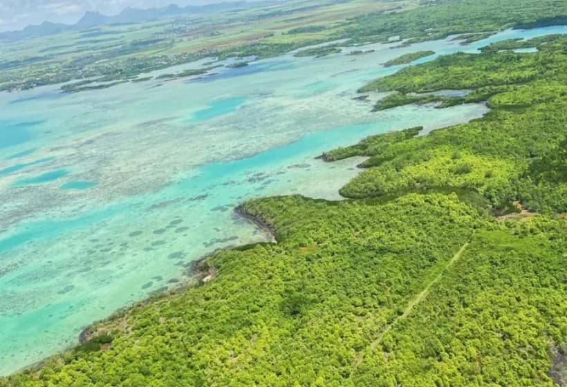 Aerial view of the north-east lagoon and its green shoreline