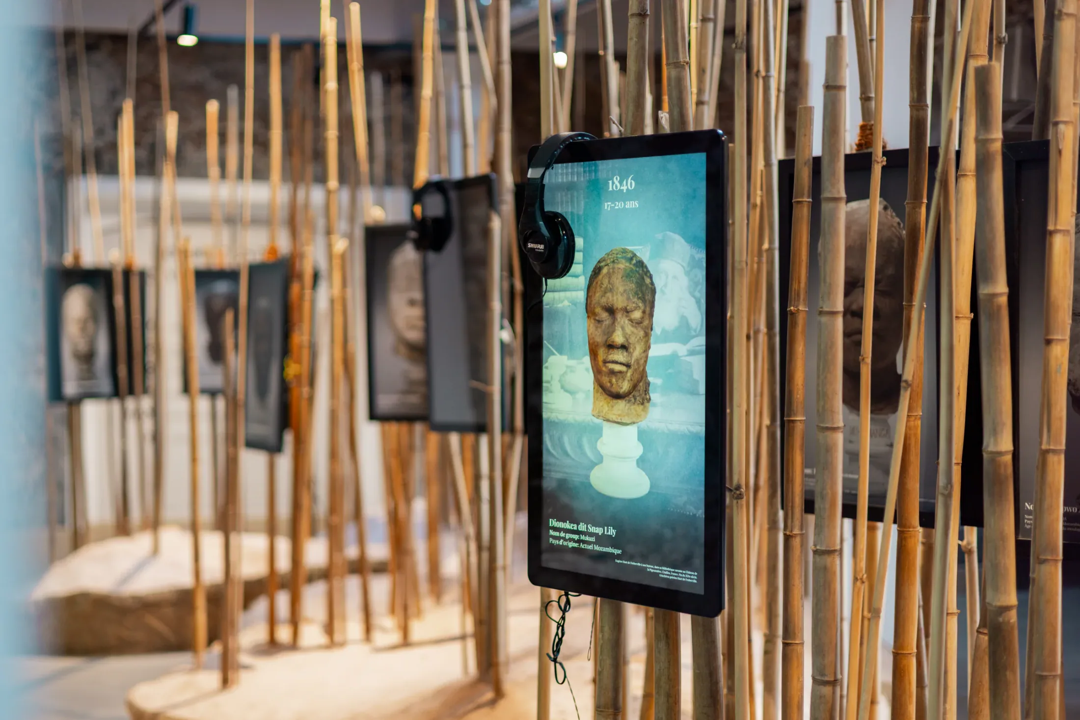 Bamboo-framed exhibition at the Intercontinental Slavery Museum in Port Louis